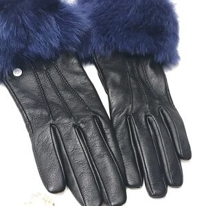 UGG - leather gloves, cashmere lined with blue fur sz M
